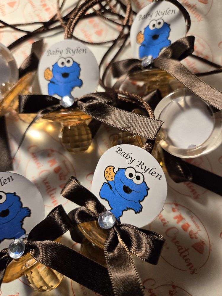 Personalized Cookie Monster Baby Shower Pacifiers Guest Favor Necklaces 