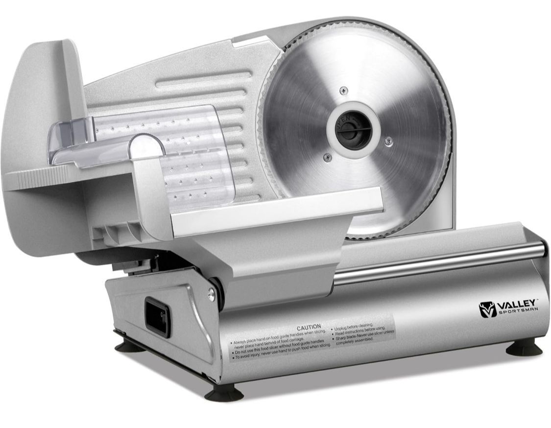 Electric Meat Slicer Machine for Home, with Stainless Steel Blade, 180 W, Adjustable Thickness, Easy to Clean, Food Slicer, Cuts Meat, Bread, Cheese a