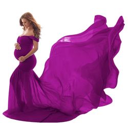 Women Maternity Dress For Photography Mermaid Off Shoulder Elegant Fitted Chiffon Gown