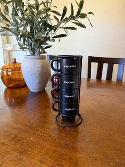 Set of 4 espresso mugs w/stand