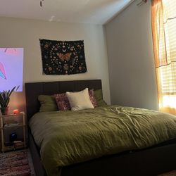 Queen Gray Fabric Bed Frame For Sale 