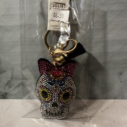 Pink Bow Skull Keychain 