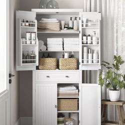 Pantry Cabinet, 71.7-Inch High Freestanding Tall Cupboard Storage Cabinet with a Drawer, 2 Cabinets, 4 Adjustable Shelves, 6 Door Shelves, for Living 