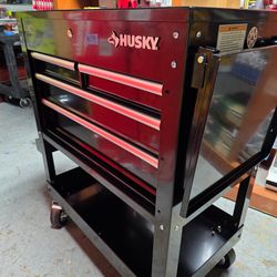 Husky 33 in. W 4-Drawer Mechanics Tool Utility Cart in Gloss Black
