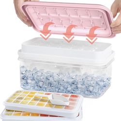 Silicone Ice Cube Tray with Lid and Bin for Freezer