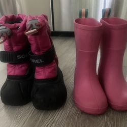 Boots For Baby Girl , Sorrel And Totes  Rain Boots Pink Sz 5 6 “ Sole Good  Condition 