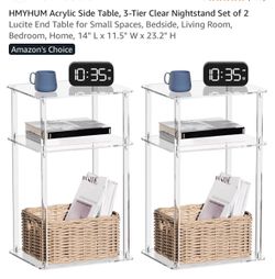 HMYHUM 3-Tier Clear Acrylic Side Table Set of 2