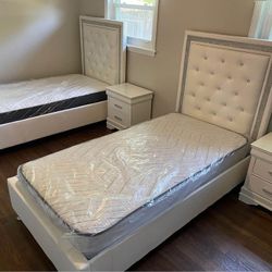 Brand New White Twin Size Bed Frame, Mattress 