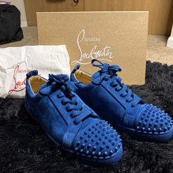 Christian Louboutin Louis Junior Spike Orlato Flat Blue Ludwig Low Sneaker Men’s Size 11