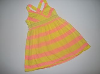 Lands' End Girls 2T Striped Bright Yellow Pink Halter Top Summer Sun Dress