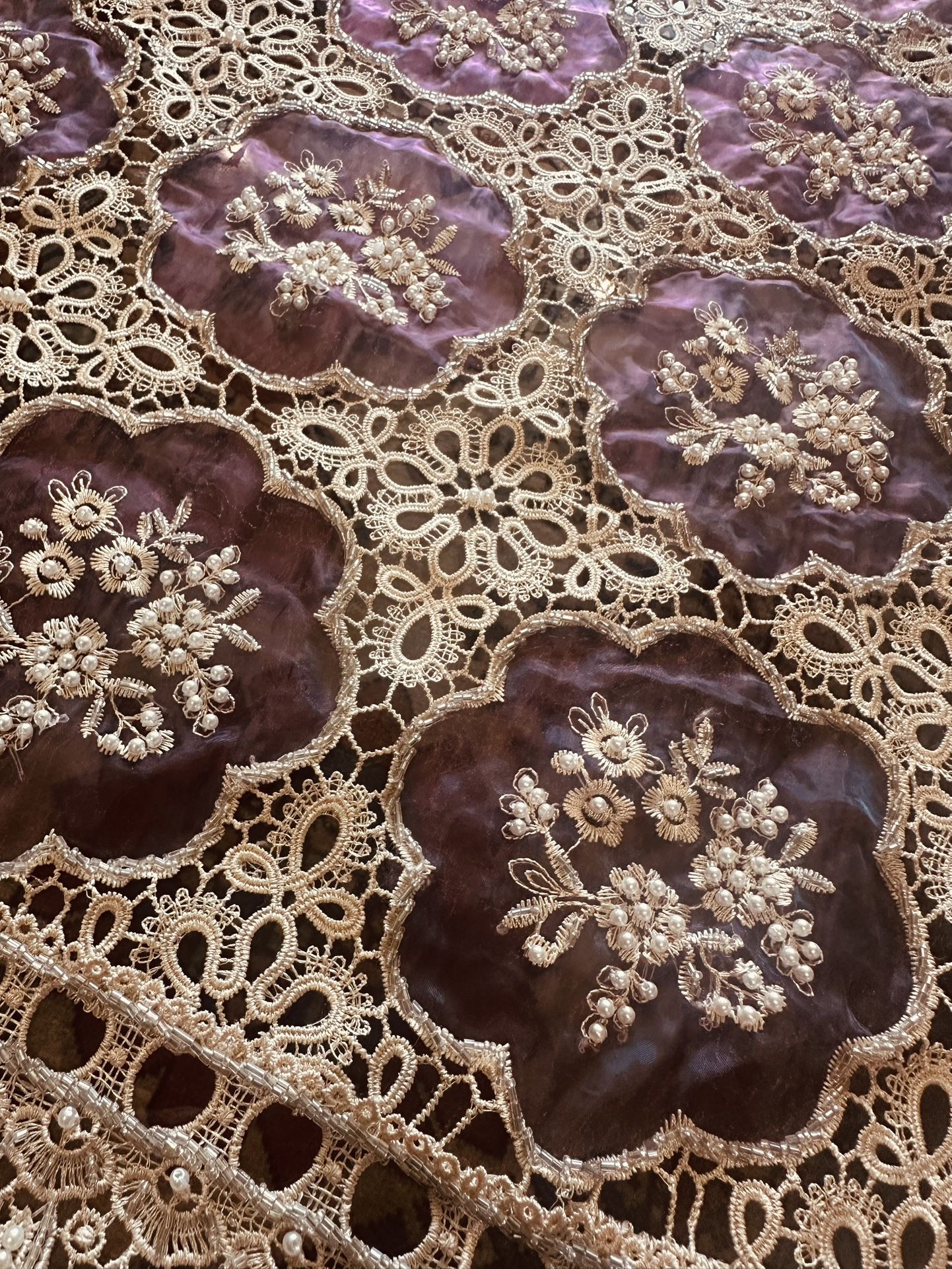 Vintage Exquisite Beaded Lace Embroidered Crochet Tablecloth Shawl Decorative