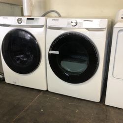 Samsung He Front Load Washer And Gas Dryer Set In White Stackable 