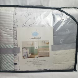 Cloud Island Baby Bunnies 4 Piece Nursery Crib Set Green Tan Gray Bedding NEW

