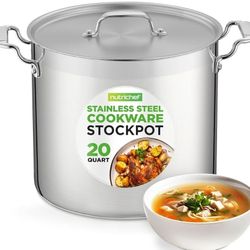 NutriChef 20-Quart Stockpot with Stainless Steel Lid - 18/8 Food Grade Heavy Duty Large Soup Pot for Induction, Gas & Electric Stoves - NCSPT20Q

