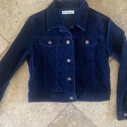 Dark Navy Blue Velveteen Corduroy Jean Cropped Trucker Jacket Medium Cielo Jeans