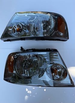 04-08 Ford F-150 Headlights; Light Smoked Lens With Amber Corners