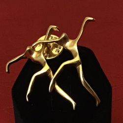 Vintage Matte Gold Tone Dancing Ladies Pin Designed By Norma Jean Made in USA.  NWOT