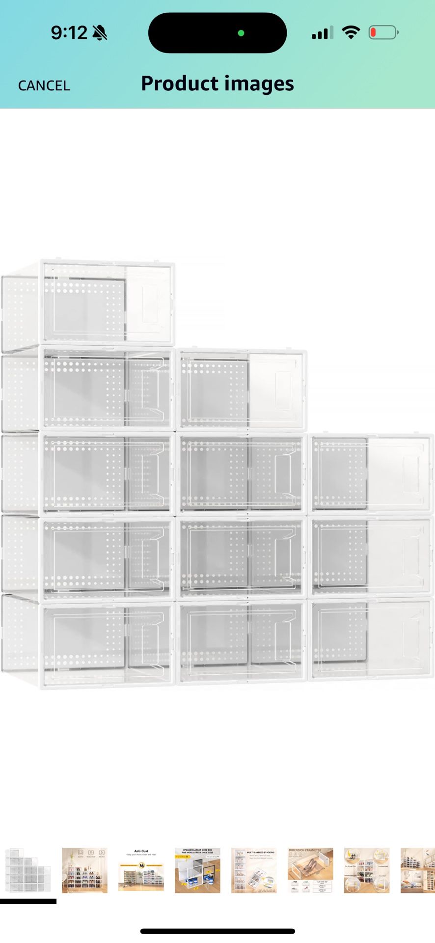 12 Pack Large Shoe Organizer Storage Boxes for Closet, Modular Space Saving Shoe Boxes Clear Plastic Stackable Sneaker Containers Display Case with Li