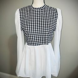 Amazon Black And White Checkered Blouse Size Large Fits Like A Medium 
