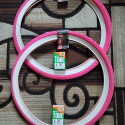 NEW Bicycle Bmx Cruiser Tires 26" Pink White Wall Brick Pattern 