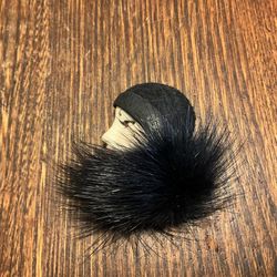 Vintage Lady With Black Fur Collar Brooch