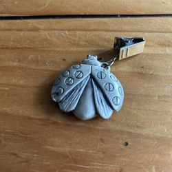 Vintage Pewter Ladybug Pendant Silver Tone Clip On Purse Accessory