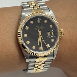 Rolex Preowned 36mm DateJust Black Diamond Dial 