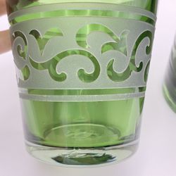 SET OF 2 Artland Glass Renaissance Sage GREEN LOWBALL Glasses Very RARE VGC Hand Blown Beautiful