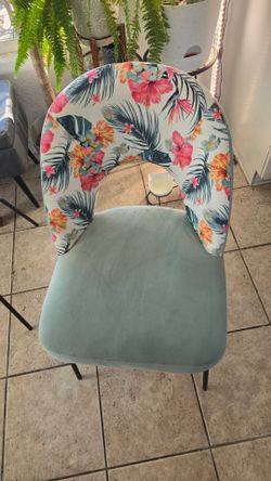 Accent Chair Tropical Floral Back Velvet Seat