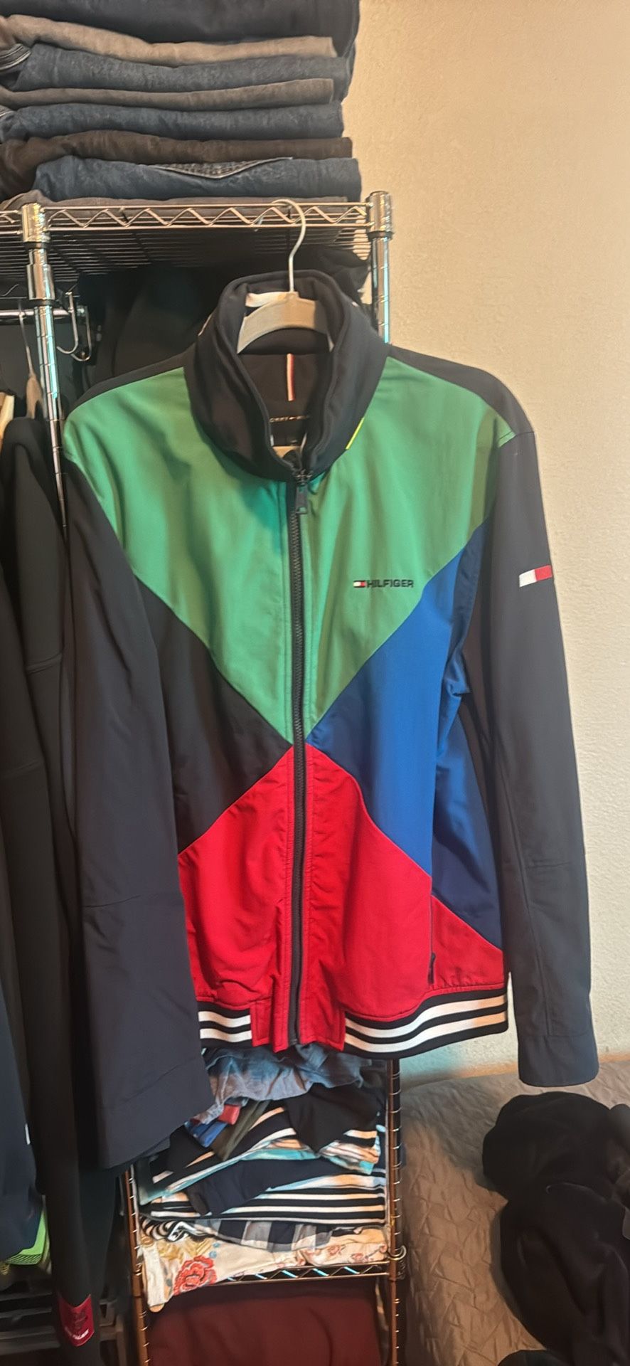 MEN'S TOMMY HILFIGER YACHT JACKET WINDBREAKER WATERSTOP COLORBLOCK NAVY BLAZER S