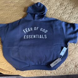  Fear of God Essentials Hoodie (2024) Marine With QR Code