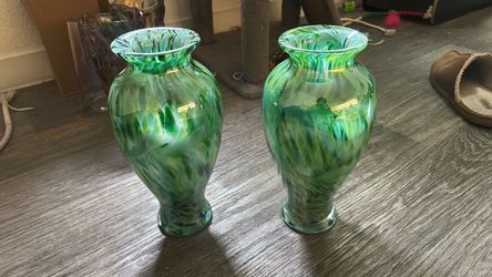 Pair of Green Art Glass Vases
