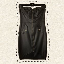 Love Culture Black Faux Leather Strapless Zip Front Mini Dress Size Small
