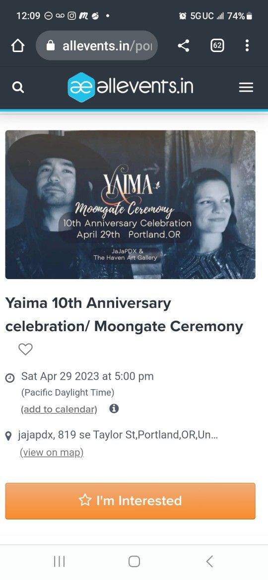 2 Tickets 4/29 Yaima Moongate CEREMONY, Breathwork, And Concert - Sold Out Event
