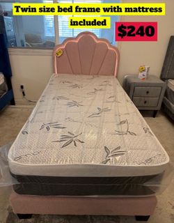 Twin size bed frame with pillow top mattress included