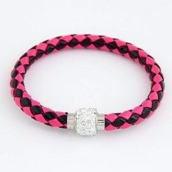 Rhinestone Embedded Silver Tone Bead Decorated Rope Weaving Bracelet