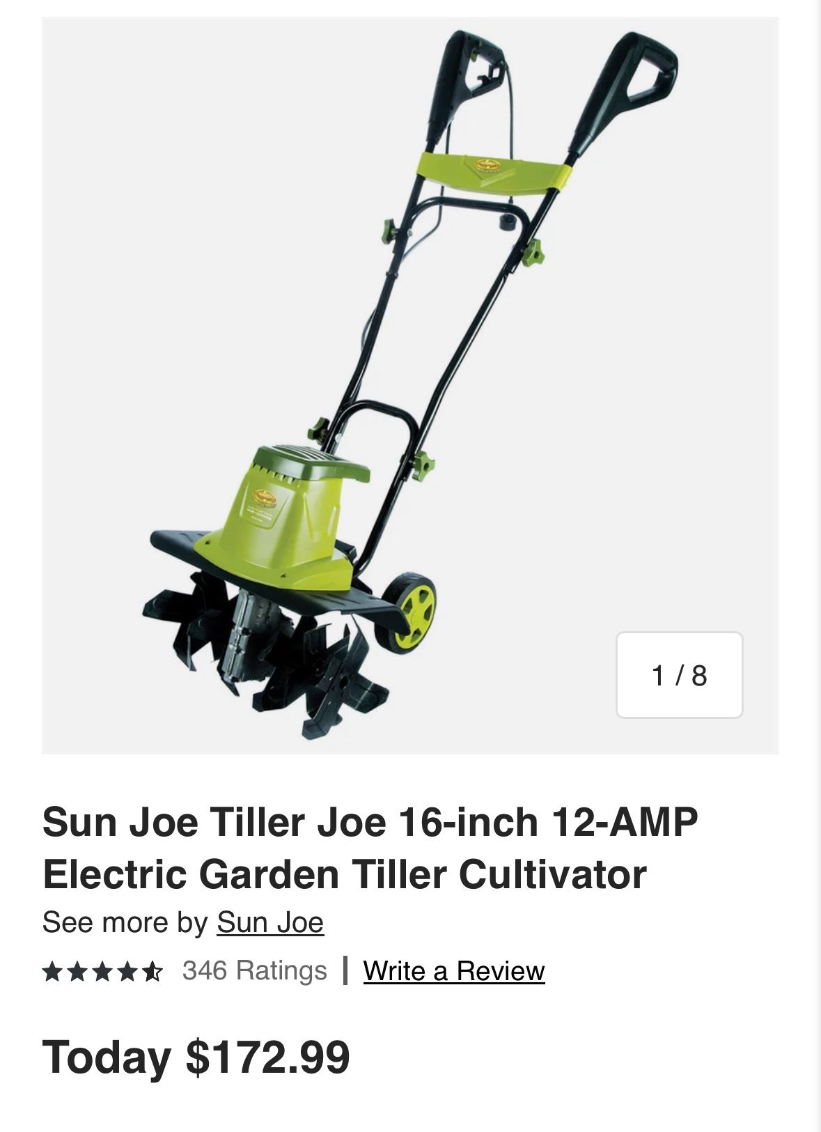 16” Sun Joe 12 Amp Corded Electric Rototiller Used Twice.