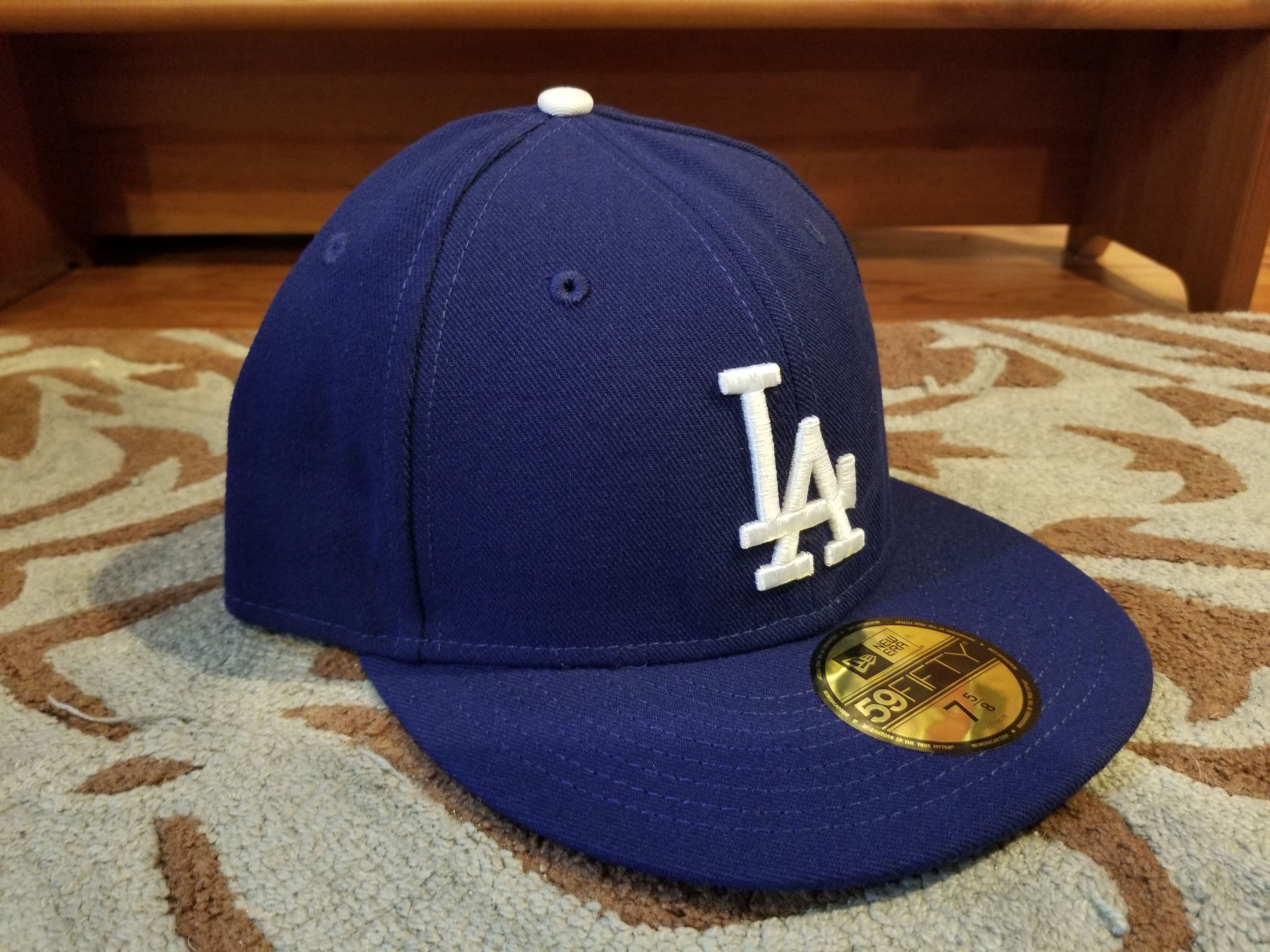 New Era 59Fifty L.A. Dodgers Hat Blue White Letters NE Tech 7 5/8