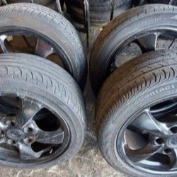 PORSCHE 986 97/2004 4 WHEELS BLACK  17 & GOOD TIRES PORSCHE BOXSTER 5X130 LUG PATTERN  TIRES 245 /40 / 17 REAR ,FRONT 205 /50 /17 FIT OTHERS MODELS &Y