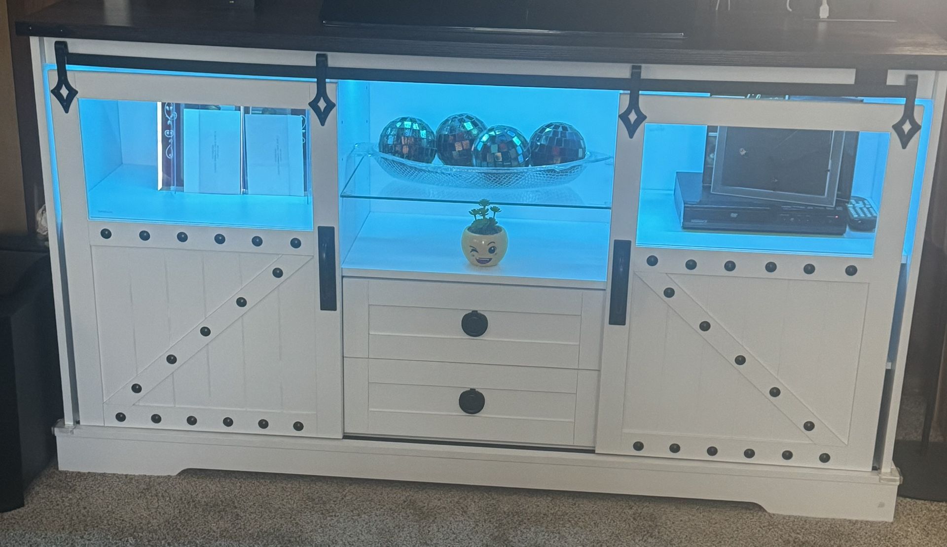 TV Stand with Storage. Colored lights with remote required