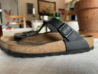 Birkenstock Womens Black Vegan Gizeh Birko Flor Cork Footbed Sandals Size: 7.0 - 7.5 U.S. / 38 EUR