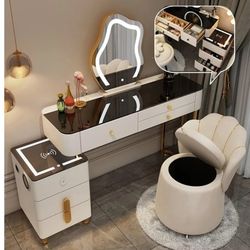 smart makeup vanity desk with side cabinet 