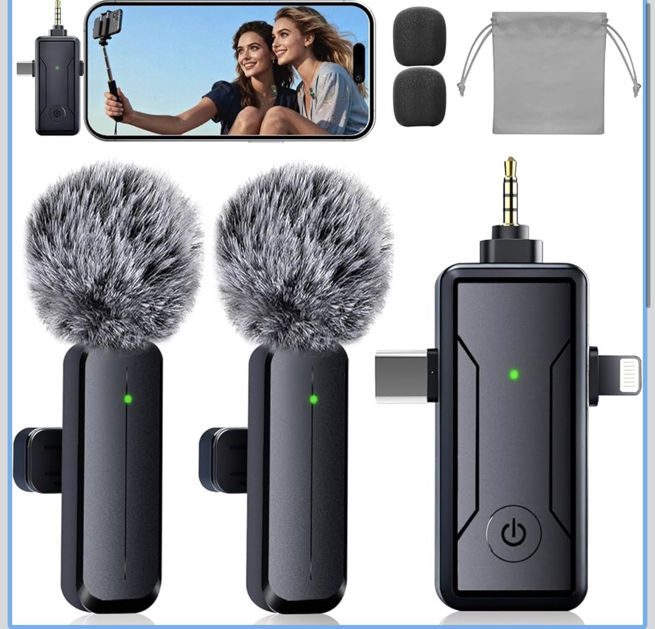 Wireless Mini Lavalier Microphone for iPhone - 3 in 1 Bluetooth Microphone with Noise Reduction, Plug & Play Lapel Mic for iPad Android, 360°Clip Mic
