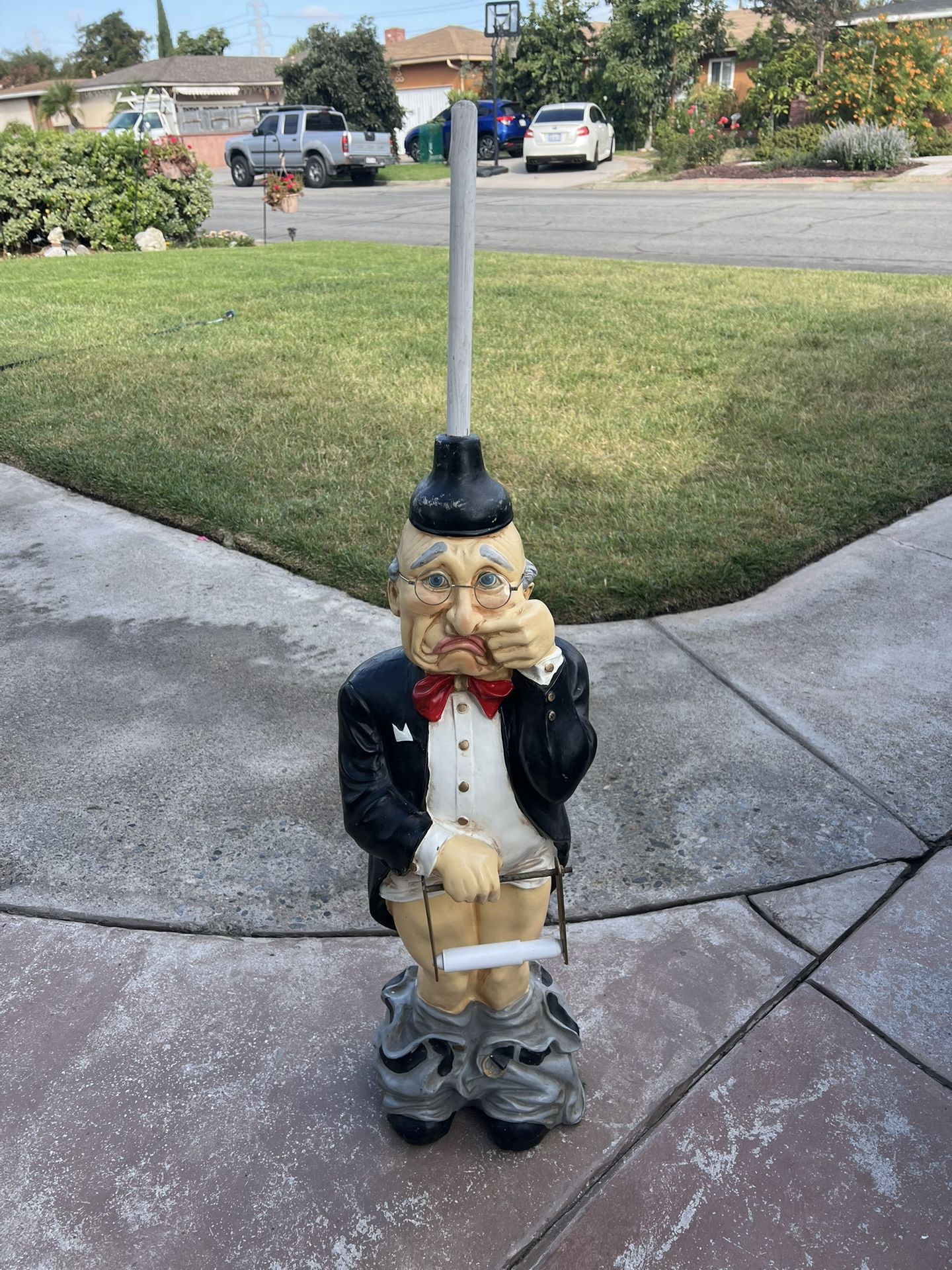 Vintage Stinky Old Man Toilet Paper Holder Novelty Piece 43 Inches Tall Used Paint Has Some Scratch On Top But In Great Shape