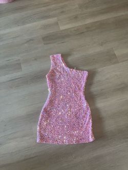Large pink Lucy in the Sky Dress with sequins stretch one shoulder cocktail glitter dress