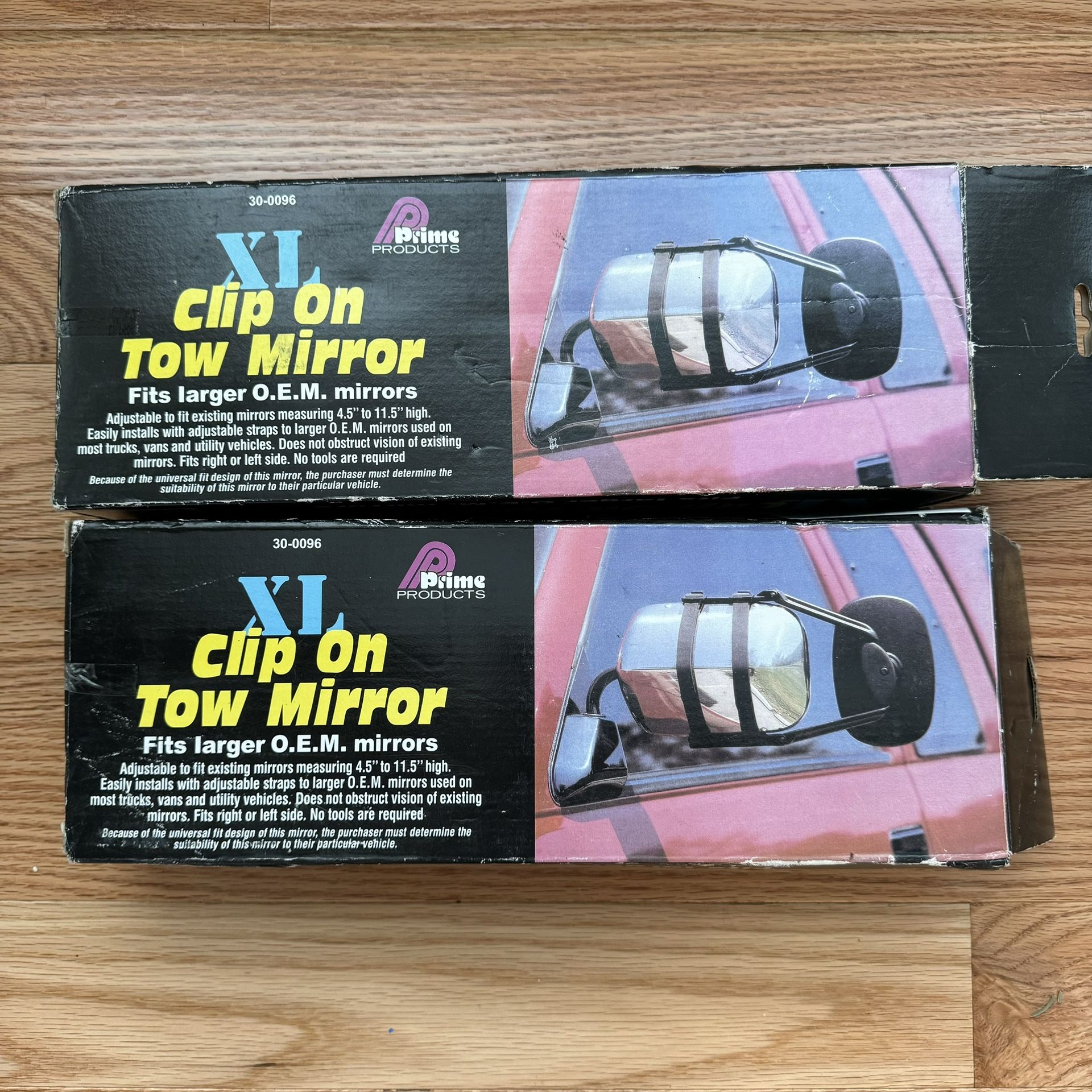 Set Of 2 Prime Products XL Clip-on Adjustable Towing Mirror - SINGLE - Tow RV Camper NEW!