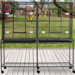 Large Double Parrot Bird Center Divider Removable Rolling Stand 