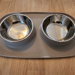 Gorilla Grip Cat or Small Dog Bowls Feeding Mat Set, Stainless Steel, No tipping, no mess