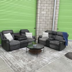 *Free Delivery* Gray Manual Recliner Couch Sofa Loveseat Set