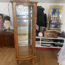 Locking Lighted Oak Curio Cabinet Display with Glass Shelves